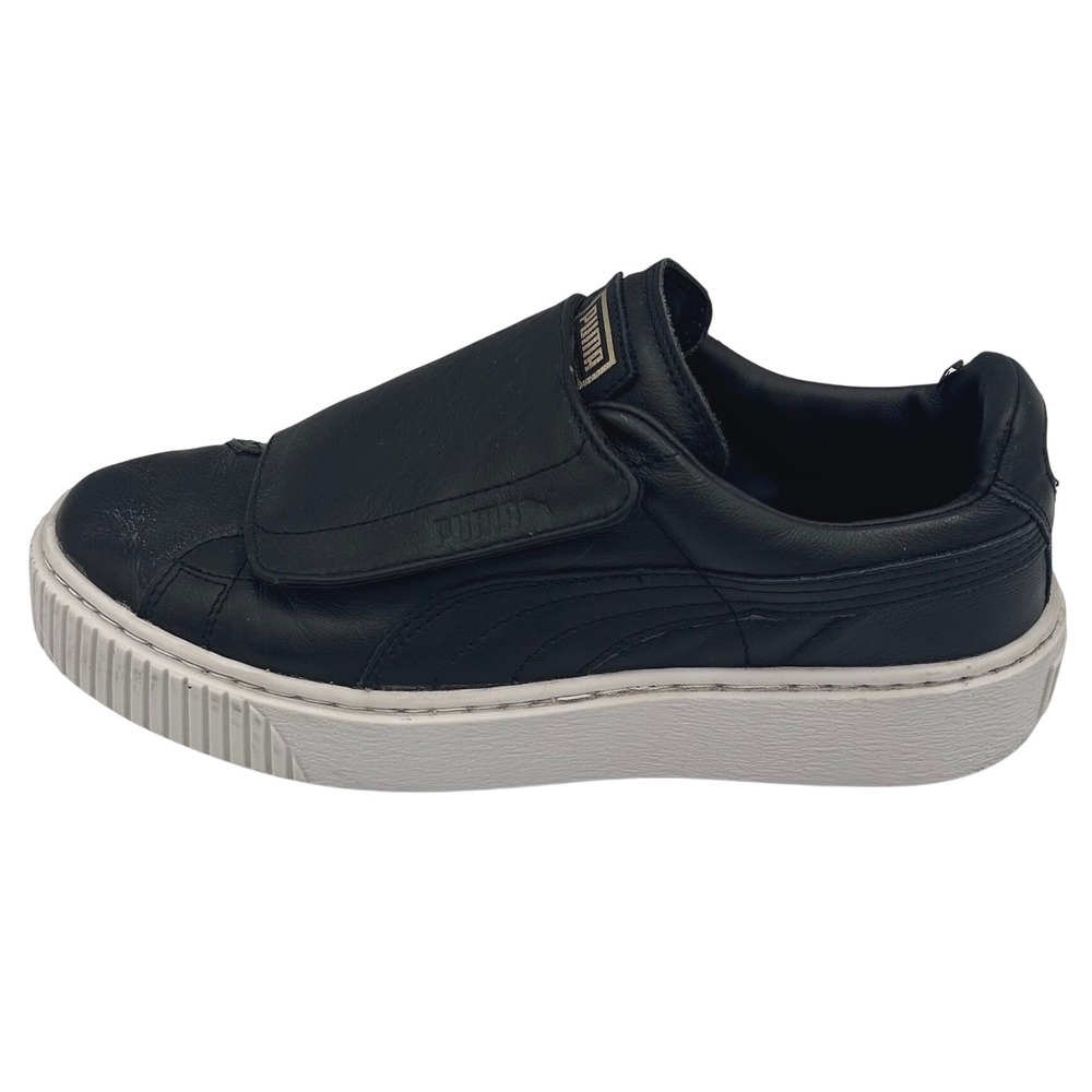 Puma Platform Strap Black Leather Sneakers Women's 7.5 Low Top Streetwear Y2K